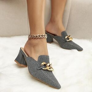 NEWBELLA Mousse Fit Women Heeled Mules Knit Pointed Toe - Shoe Size 11 Gray